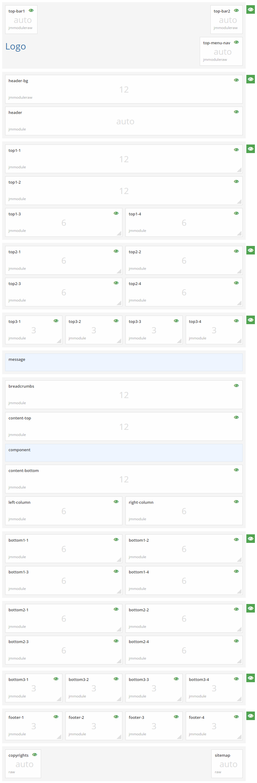 Module positions for medium screen